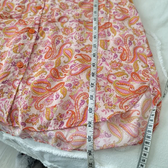 ​Zara Paisley Print Button-Down Blouse Pink & Orange Boho Shirt  M 100% Viscose - Picture 8 of 10
